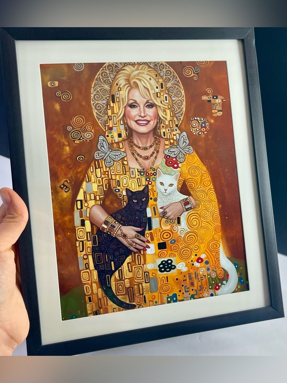 (12”x10”) Framed Dolly Parton in the Style of Gustav Klimt art print